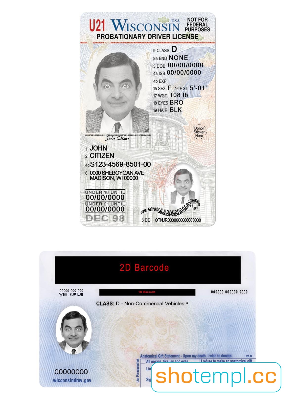 Wisconsin Driver License PSD Template V2